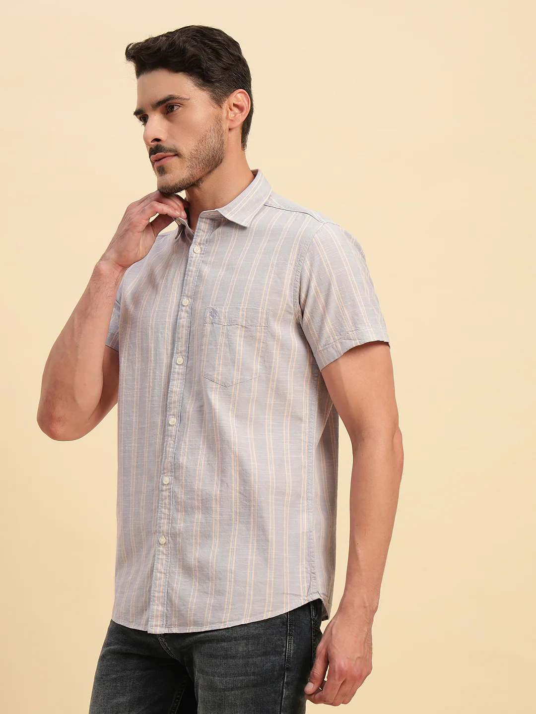 Casual Shirt for Men | Breathable & Soft with Color Fastness Regular Fit Spread Collar Neck Cotton Fabric Striped Pattern - Image 4