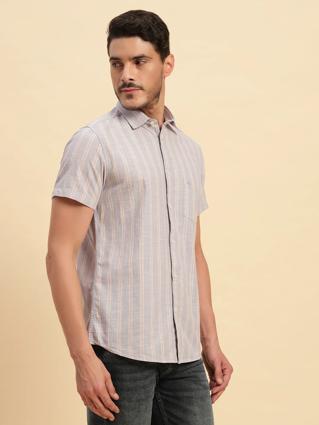 Casual Shirt for Men | Breathable & Soft with Color Fastness Regular Fit Spread Collar Neck Cotton Fabric Striped Pattern - Image 5