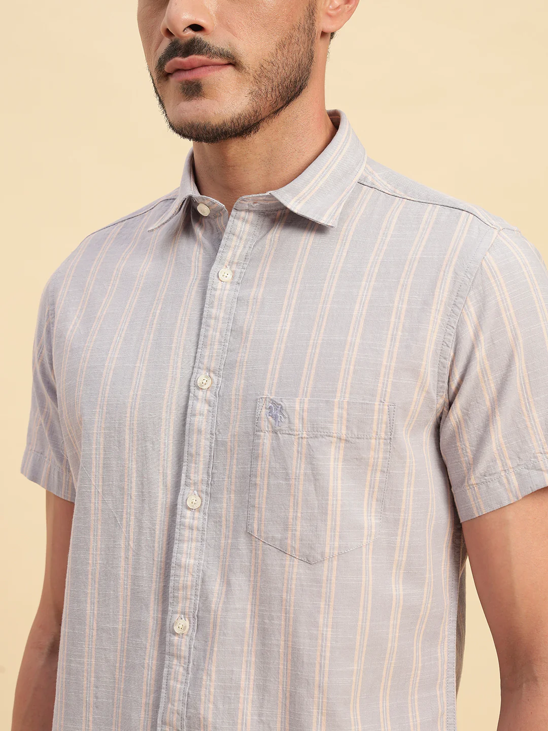 Casual Shirt for Men | Breathable & Soft with Color Fastness Regular Fit Spread Collar Neck Cotton Fabric Striped Pattern - Image 6