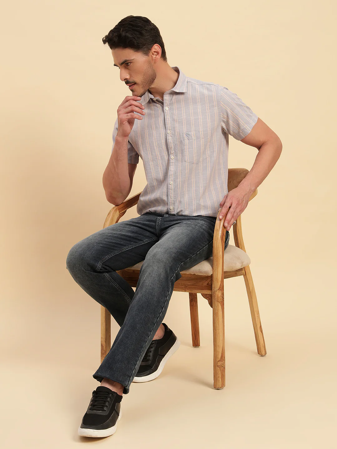 Casual Shirt for Men | Breathable & Soft with Color Fastness Regular Fit Spread Collar Neck Cotton Fabric Striped Pattern - Image 8