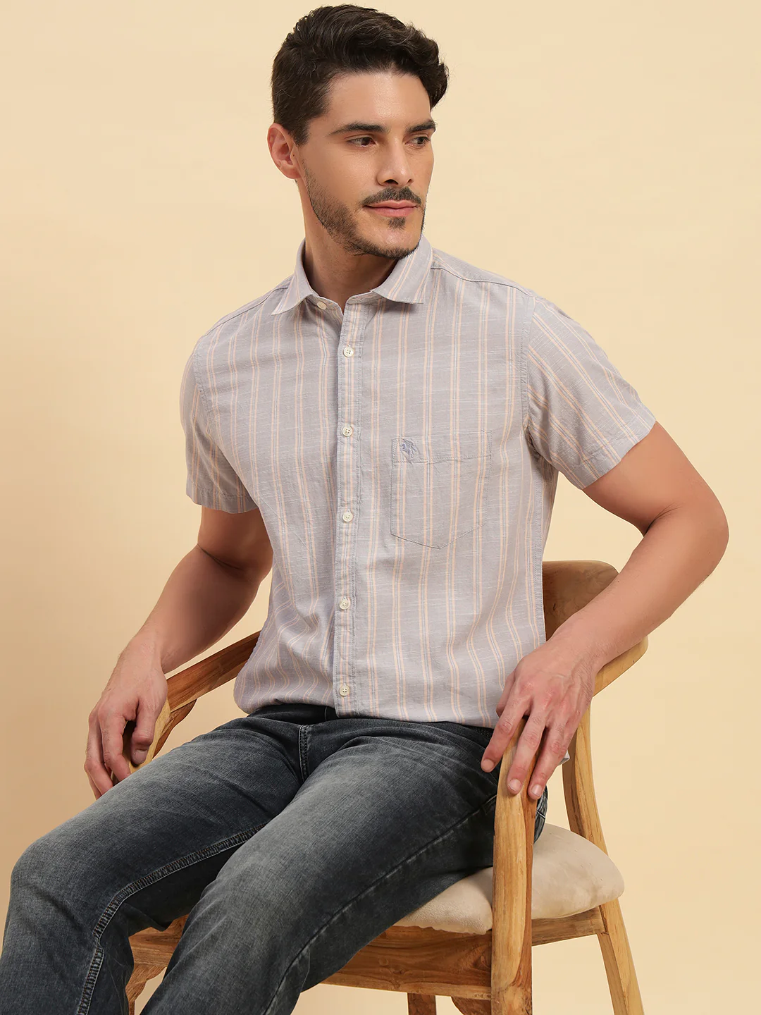 Casual Shirt for Men | Breathable & Soft with Color Fastness Regular Fit Spread Collar Neck Cotton Fabric Striped Pattern - Image 9