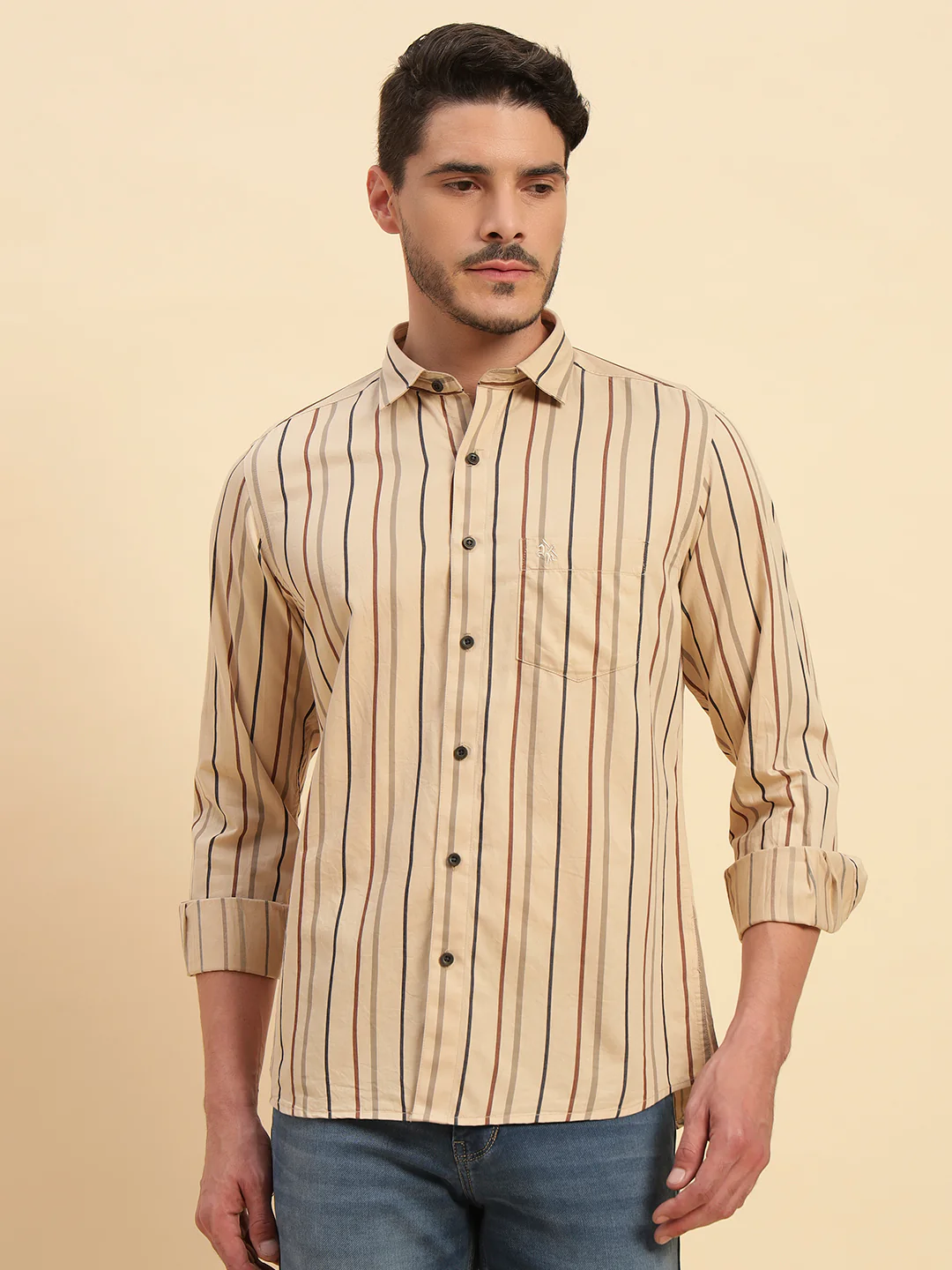 Casual Shirt for Men | Breathable & Soft with Color Fastness Regular Fit Spread Collar Neck Cotton Fabric Striped Pattern - Image 4