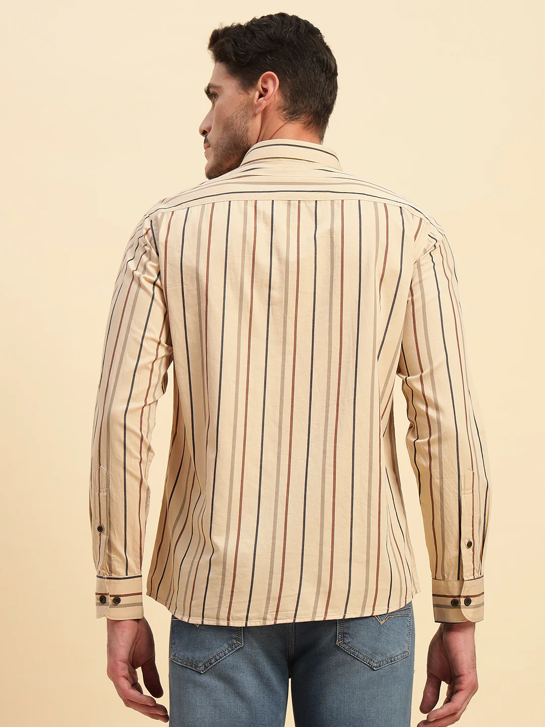 Casual Shirt for Men | Breathable & Soft with Color Fastness Regular Fit Spread Collar Neck Cotton Fabric Striped Pattern - Image 6