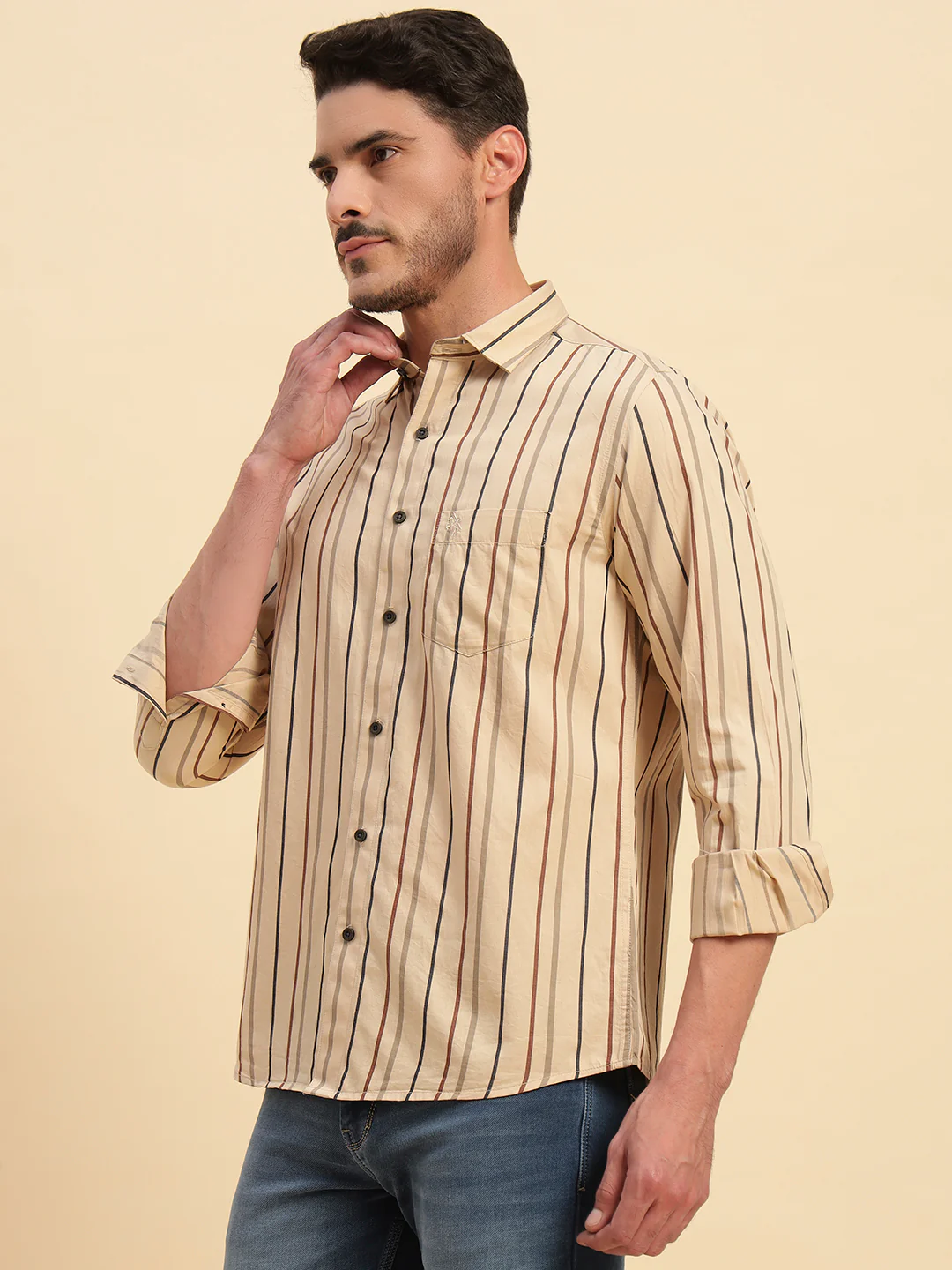 Casual Shirt for Men | Breathable & Soft with Color Fastness Regular Fit Spread Collar Neck Cotton Fabric Striped Pattern - Image 8