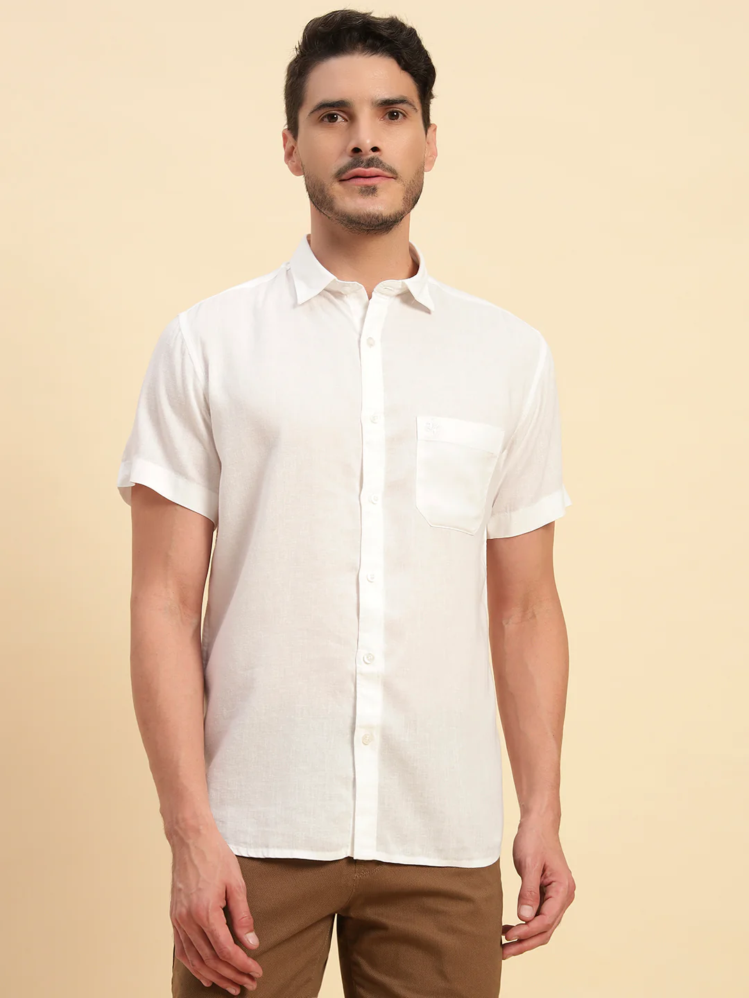 Casual Shirt for Men | Breathable & Soft with Color Fastness Regular Fit Spread Collar Neck Cotton Linen Fabric Solid Pattern - Image 2