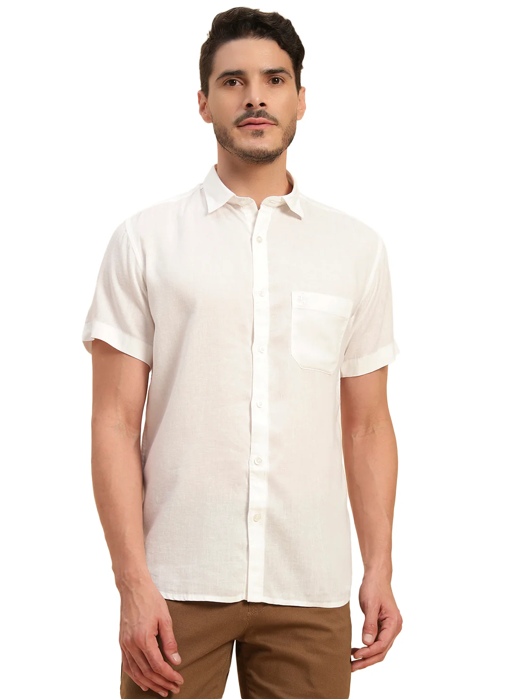 Casual Shirt for Men | Breathable & Soft with Color Fastness Regular Fit Spread Collar Neck Cotton Linen Fabric Solid Pattern - Image 3