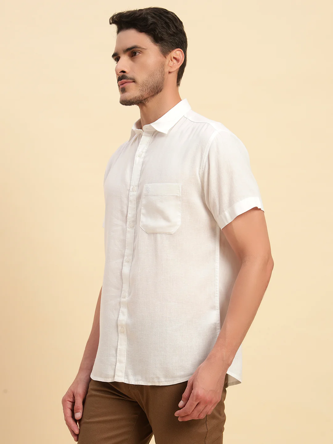 Casual Shirt for Men | Breathable & Soft with Color Fastness Regular Fit Spread Collar Neck Cotton Linen Fabric Solid Pattern - Image 4