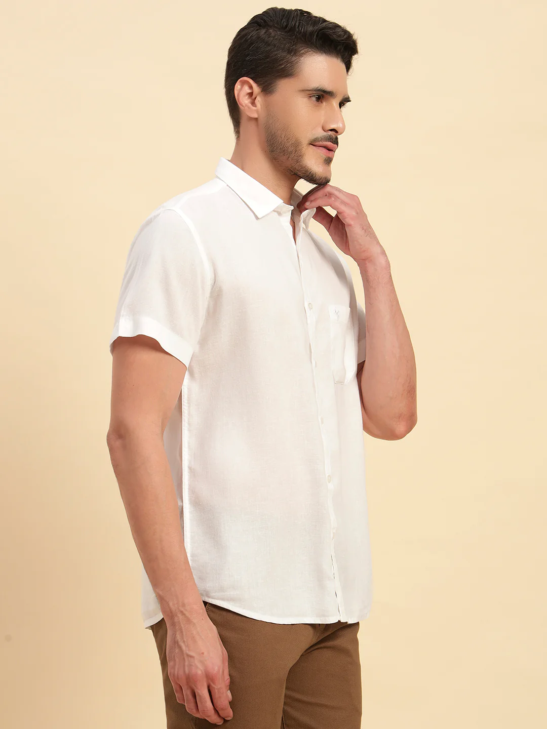 Casual Shirt for Men | Breathable & Soft with Color Fastness Regular Fit Spread Collar Neck Cotton Linen Fabric Solid Pattern - Image 5