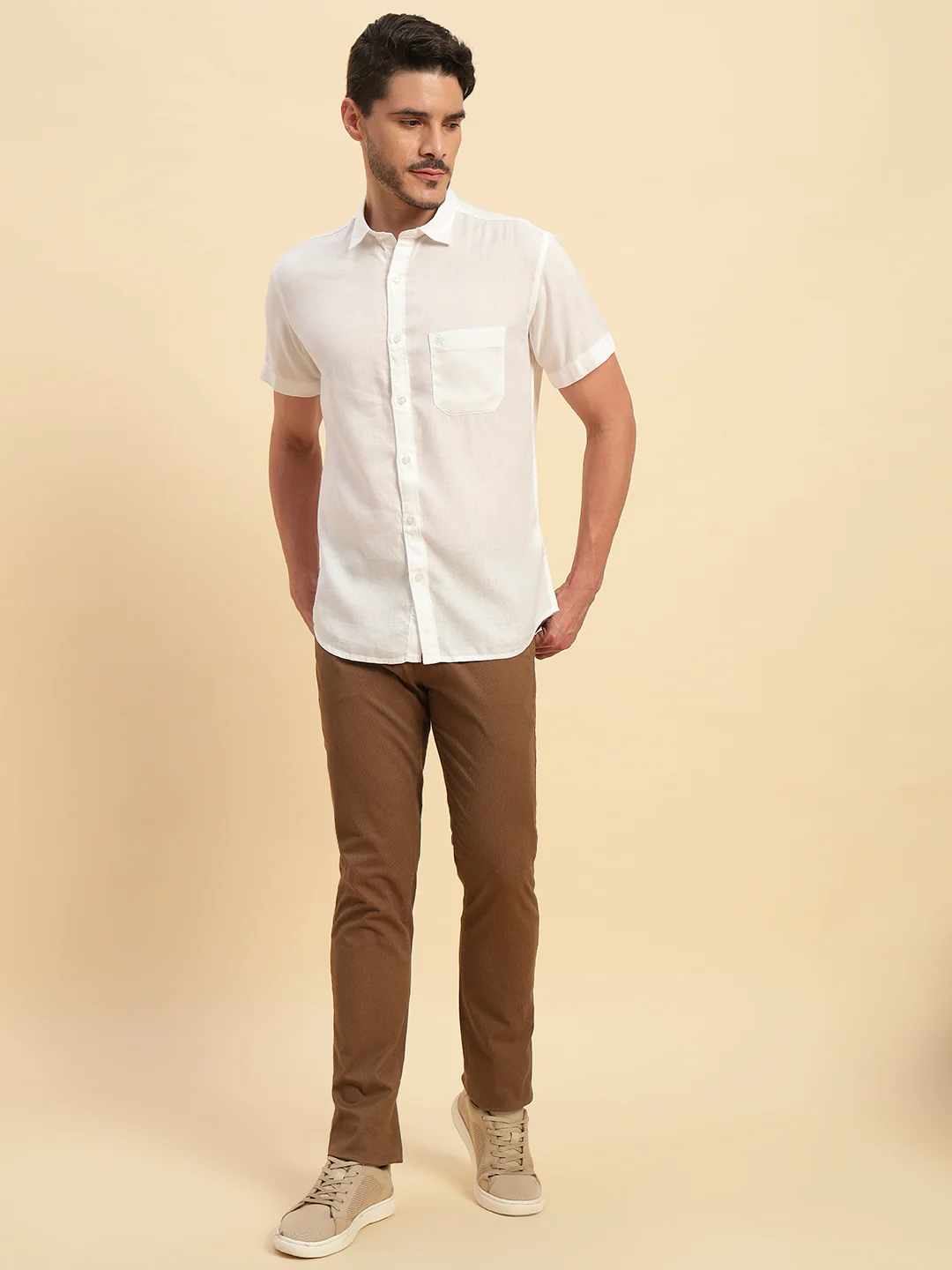 Casual Shirt for Men | Breathable & Soft with Color Fastness Regular Fit Spread Collar Neck Cotton Linen Fabric Solid Pattern - Image 6