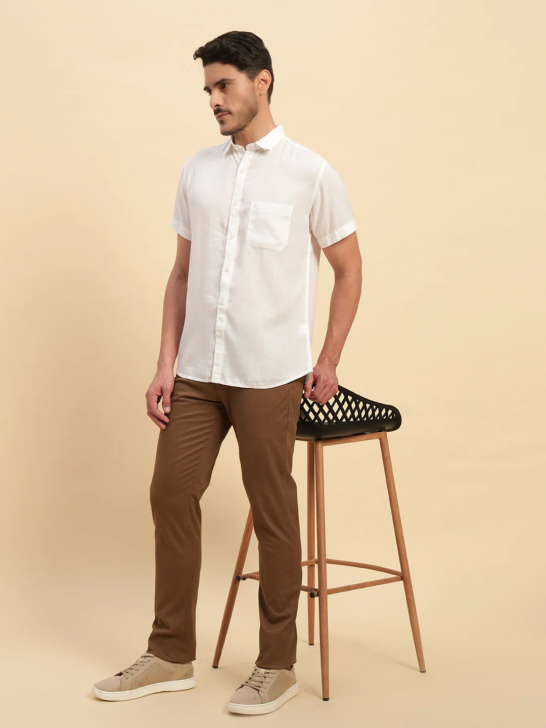 Casual Shirt for Men | Breathable & Soft with Color Fastness Regular Fit Spread Collar Neck Cotton Linen Fabric Solid Pattern - Image 9