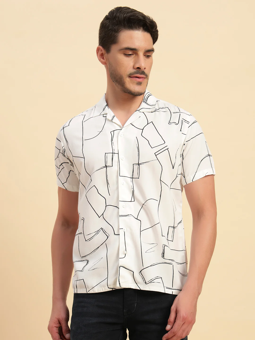 Casual Shirt for Men | Breathable & Soft with Color Fastness Regular Fit Spread Collar Neck Viscose Fabric Printed Pattern - Image 3
