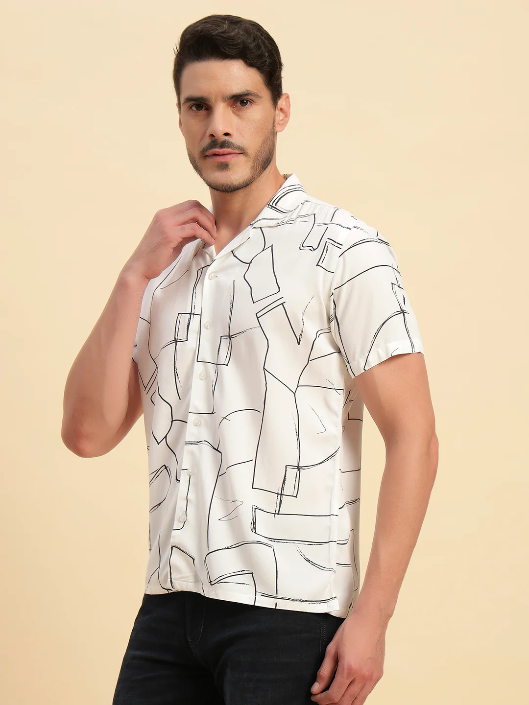 Casual Shirt for Men | Breathable & Soft with Color Fastness Regular Fit Spread Collar Neck Viscose Fabric Printed Pattern - Image 4