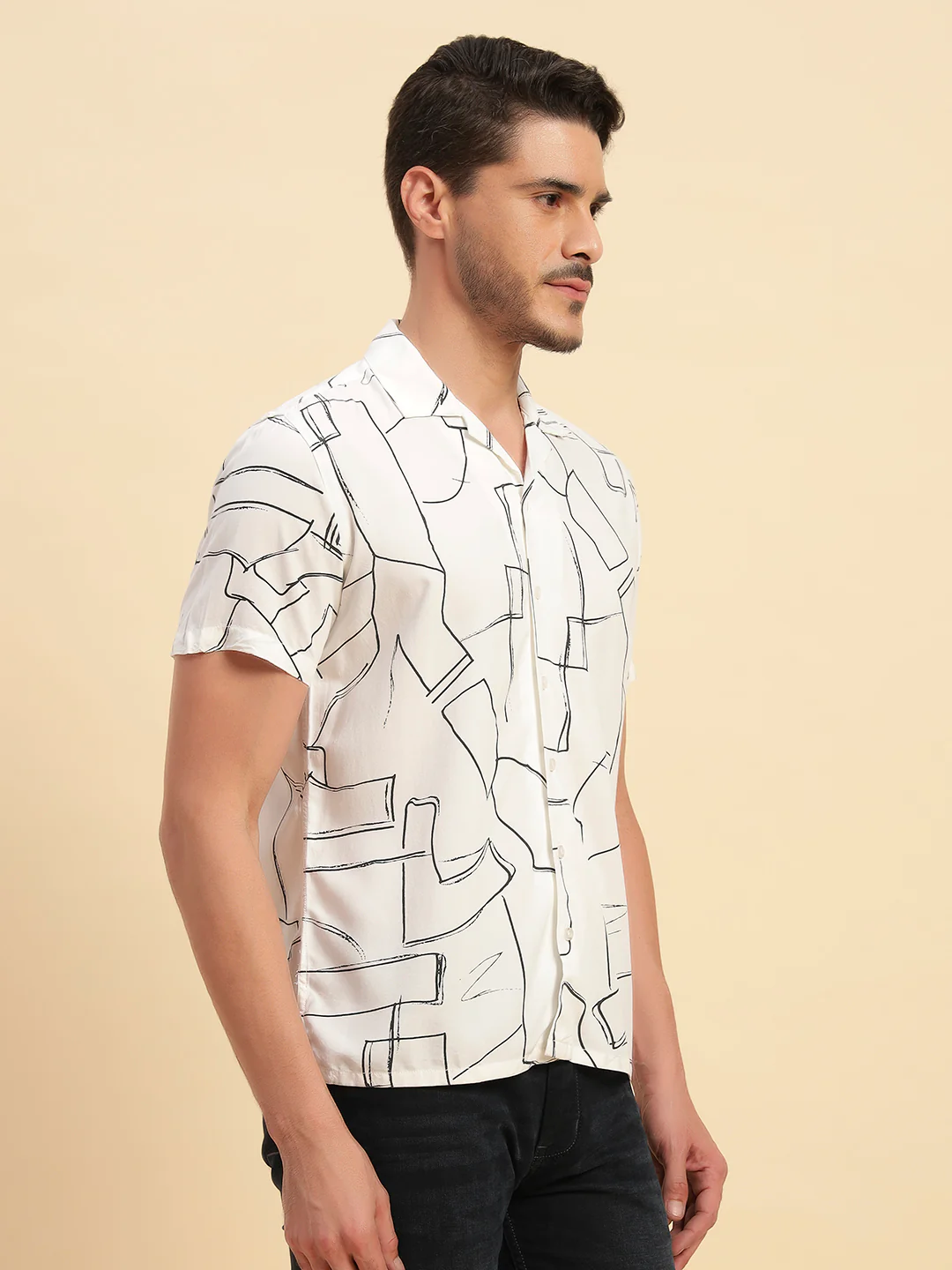 Casual Shirt for Men | Breathable & Soft with Color Fastness Regular Fit Spread Collar Neck Viscose Fabric Printed Pattern - Image 5