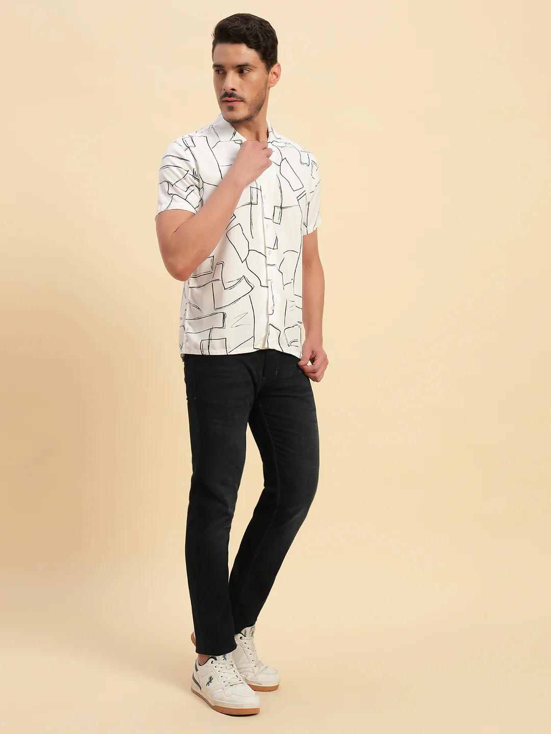 Casual Shirt for Men | Breathable & Soft with Color Fastness Regular Fit Spread Collar Neck Viscose Fabric Printed Pattern - Image 6