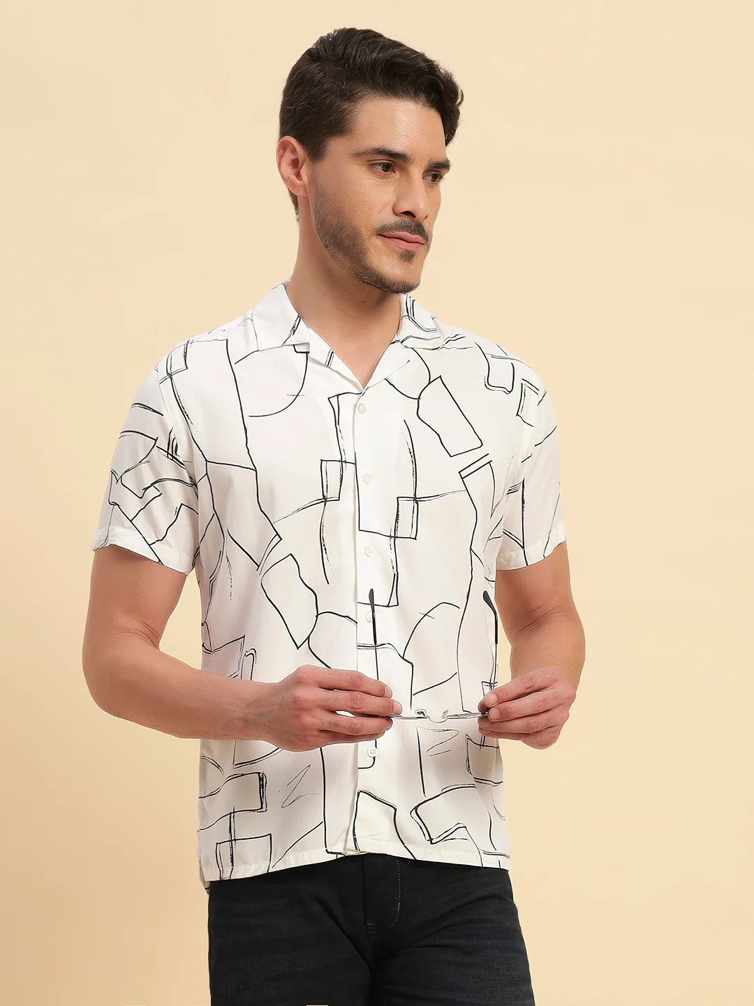 Casual Shirt for Men | Breathable & Soft with Color Fastness Regular Fit Spread Collar Neck Viscose Fabric Printed Pattern - Image 9