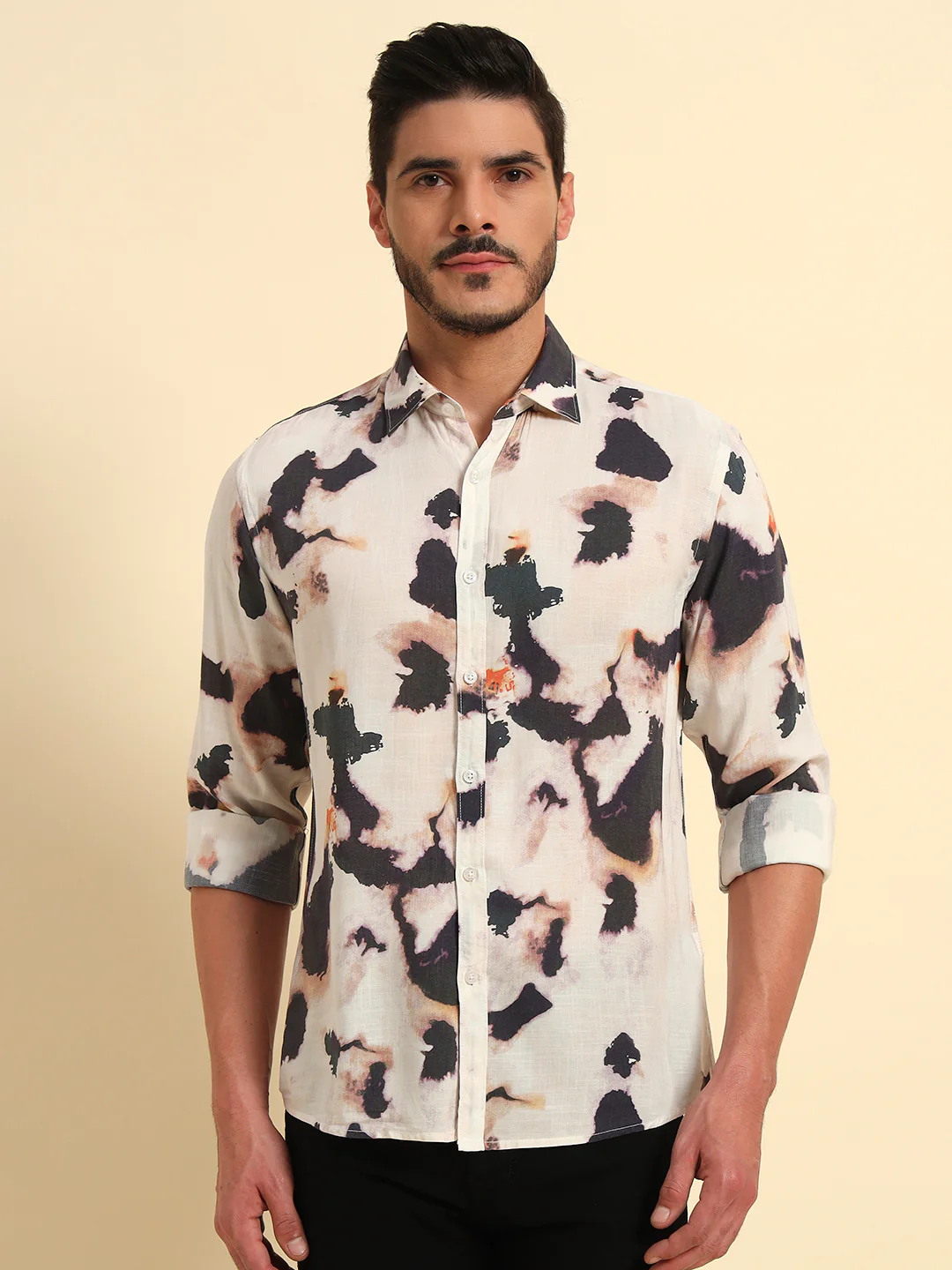 Casual Shirt for Men | Breathable & Soft with Color Fastness Regular Fit Spread Collar Neck Viscose Fabric Printed Pattern - Image 3