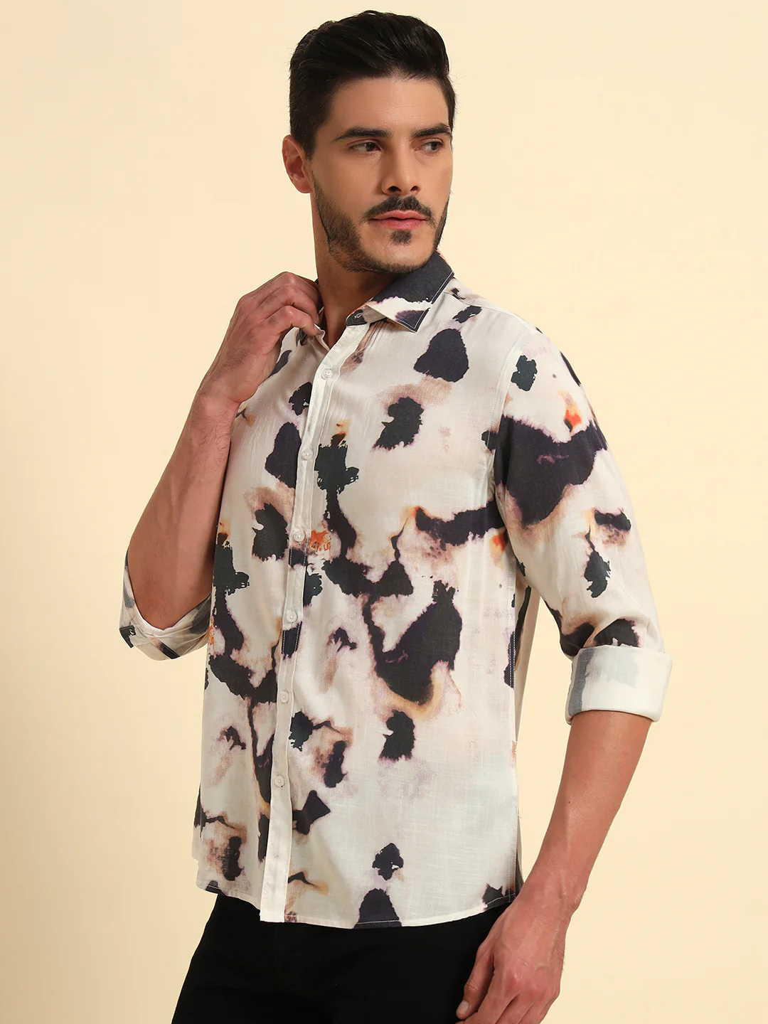 Casual Shirt for Men | Breathable & Soft with Color Fastness Regular Fit Spread Collar Neck Viscose Fabric Printed Pattern - Image 4