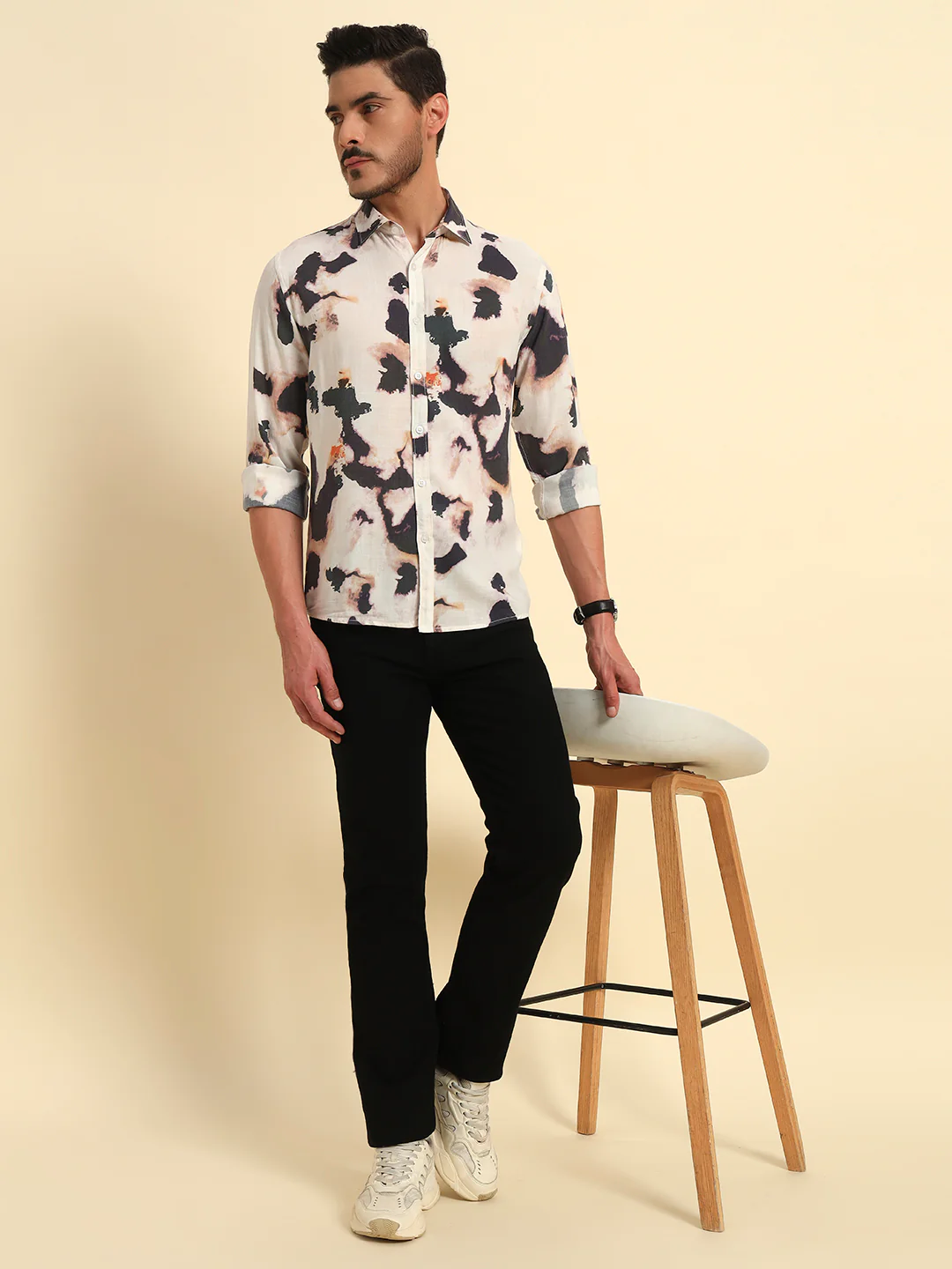 Casual Shirt for Men | Breathable & Soft with Color Fastness Regular Fit Spread Collar Neck Viscose Fabric Printed Pattern - Image 9