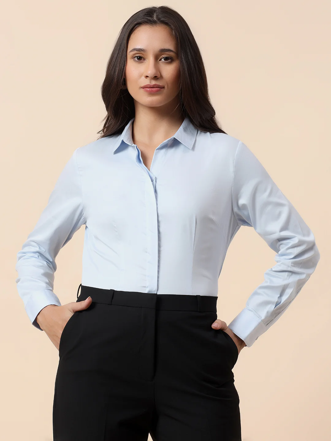 Women Solid Cotton Formal Shirt | Cantabil - Image 3