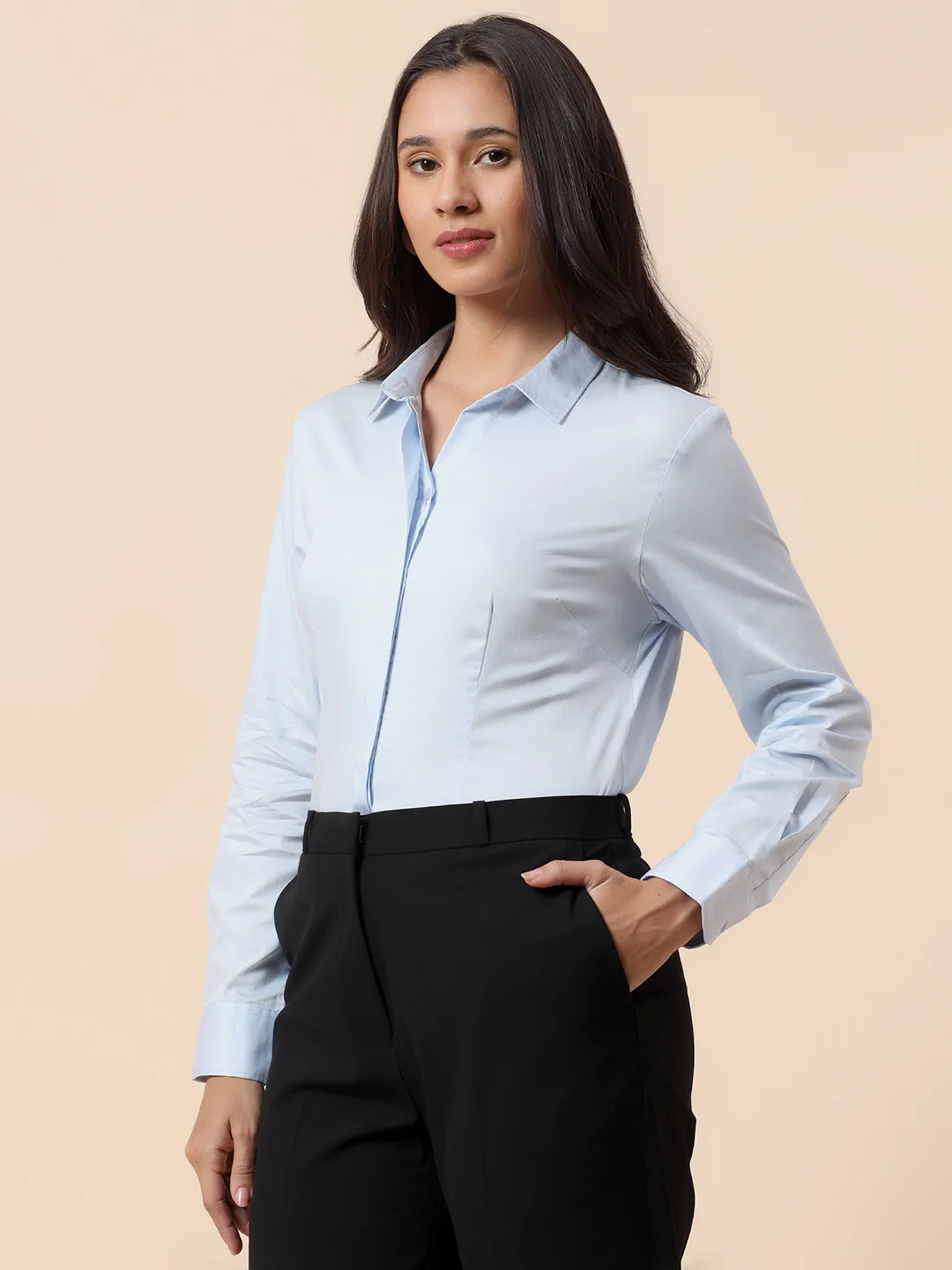 Women Solid Cotton Formal Shirt | Cantabil - Image 4