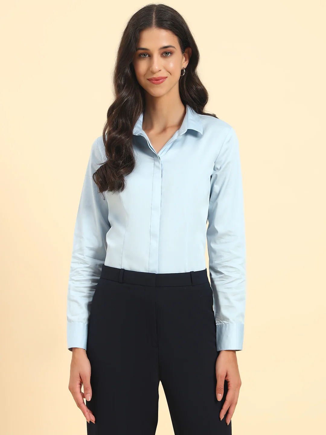 Women Solid Cotton Shirt Online | Cantabil - Image 3