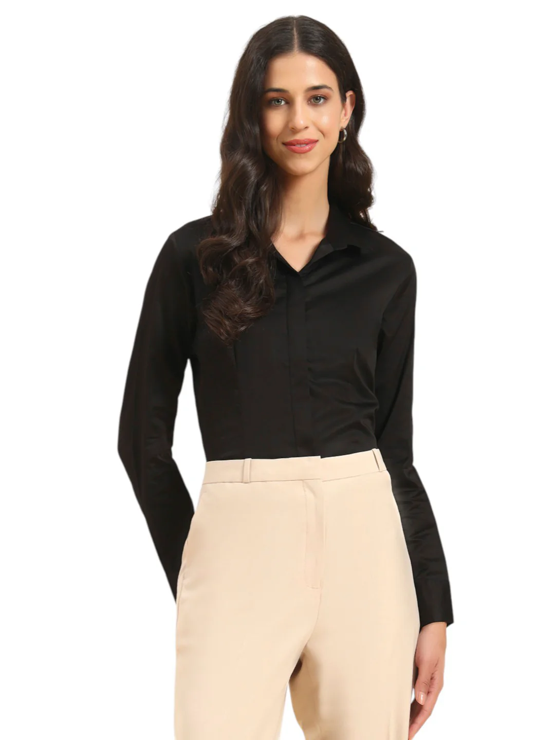 Women Solid Cotton Formal Shirt | Cantabil - Image 3