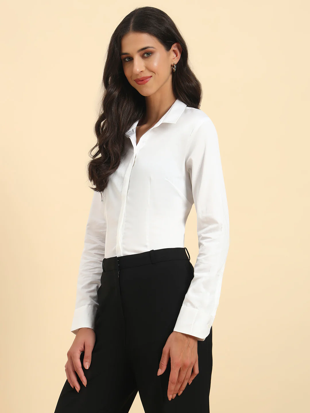 Women Solid Cotton Shirt | Regular Fit | Cantabil - Image 5