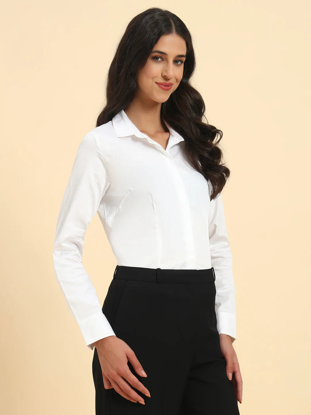 Women Solid Cotton Shirt | Regular Fit | Cantabil - Image 6