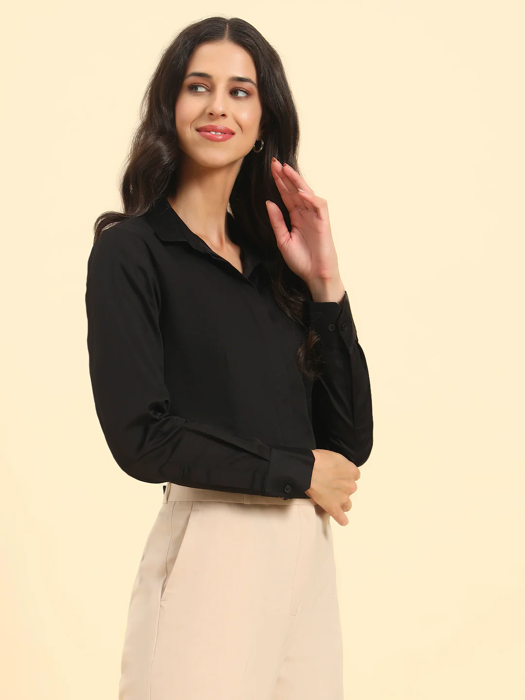 Women Solid Cotton Formal Shirt | Cantabil - Image 6