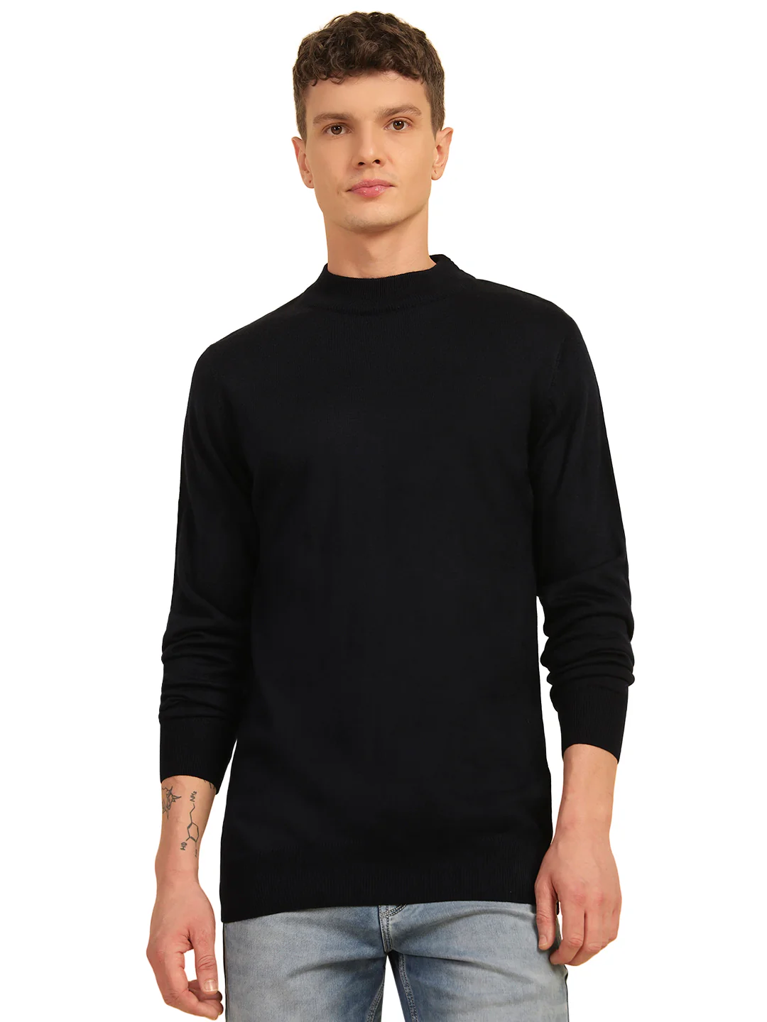 Sweater for Men | Winter Wear Acrylic Fabric Pull-On Closure Mock Neck Regular Fit Striped Pattern - Image 2