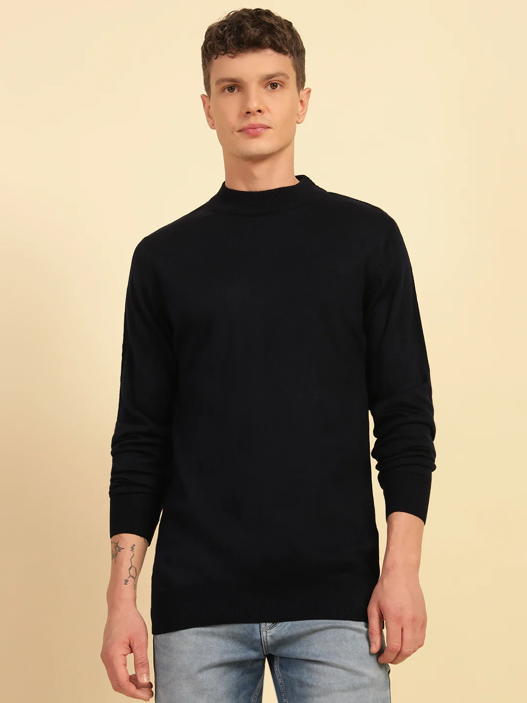 Sweater for Men | Winter Wear Acrylic Fabric Pull-On Closure Mock Neck Regular Fit Striped Pattern - Image 3