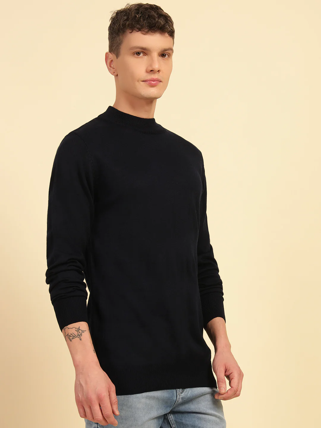 Sweater for Men | Winter Wear Acrylic Fabric Pull-On Closure Mock Neck Regular Fit Striped Pattern - Image 5