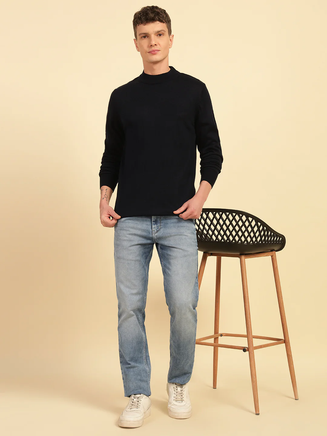 Sweater for Men | Winter Wear Acrylic Fabric Pull-On Closure Mock Neck Regular Fit Striped Pattern - Image 9