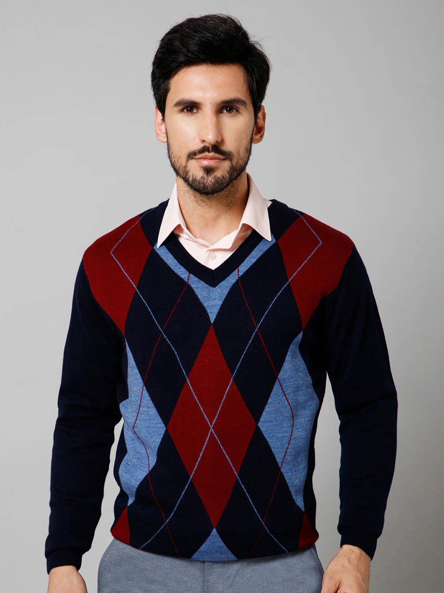 Sweater for Men l Winter Wear Acrylic Fabric Pull-On Closure V-Neck Regular Fit Color Block Pattern - Image 3