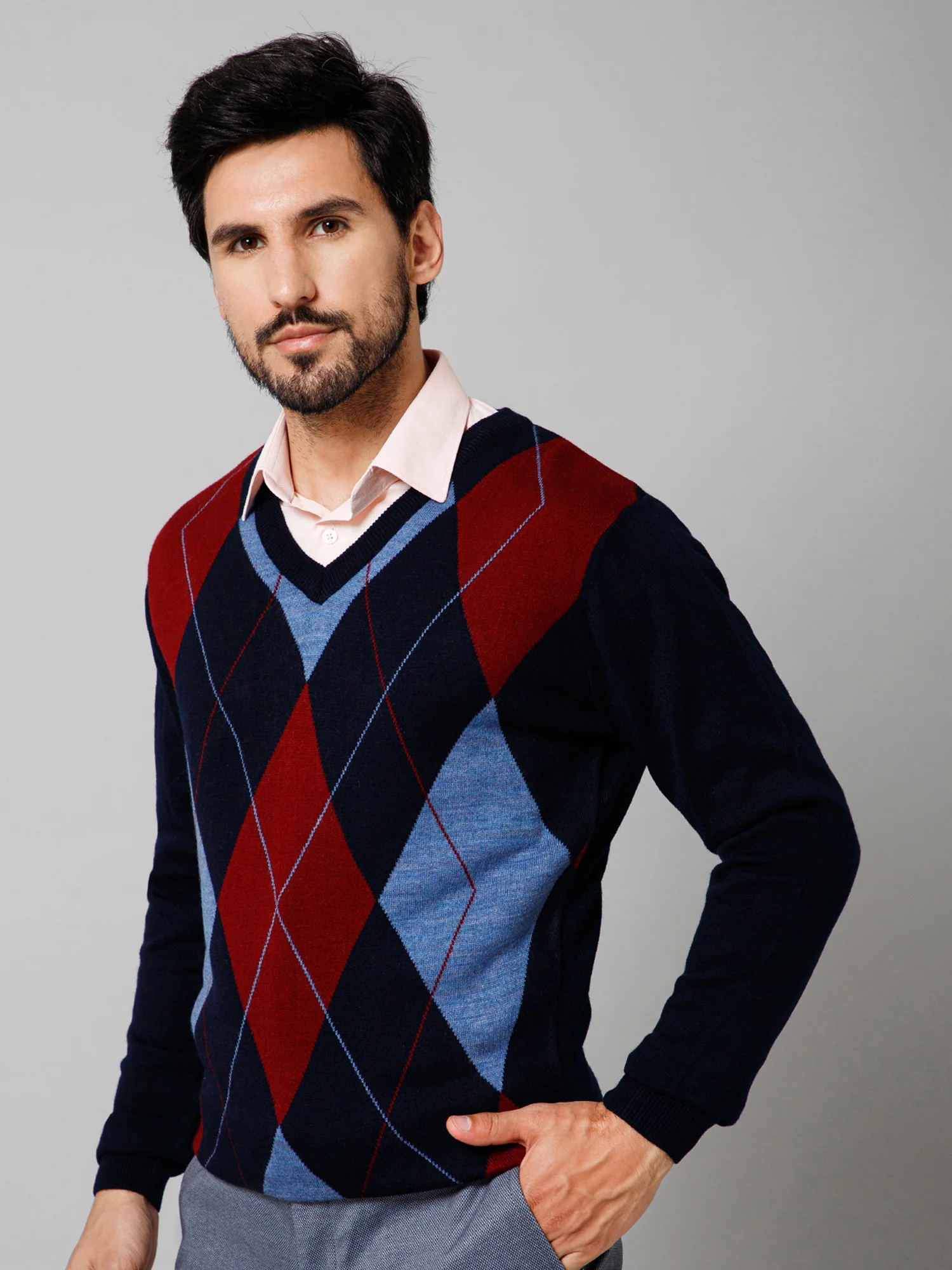 Sweater for Men l Winter Wear Acrylic Fabric Pull-On Closure V-Neck Regular Fit Color Block Pattern - Image 4