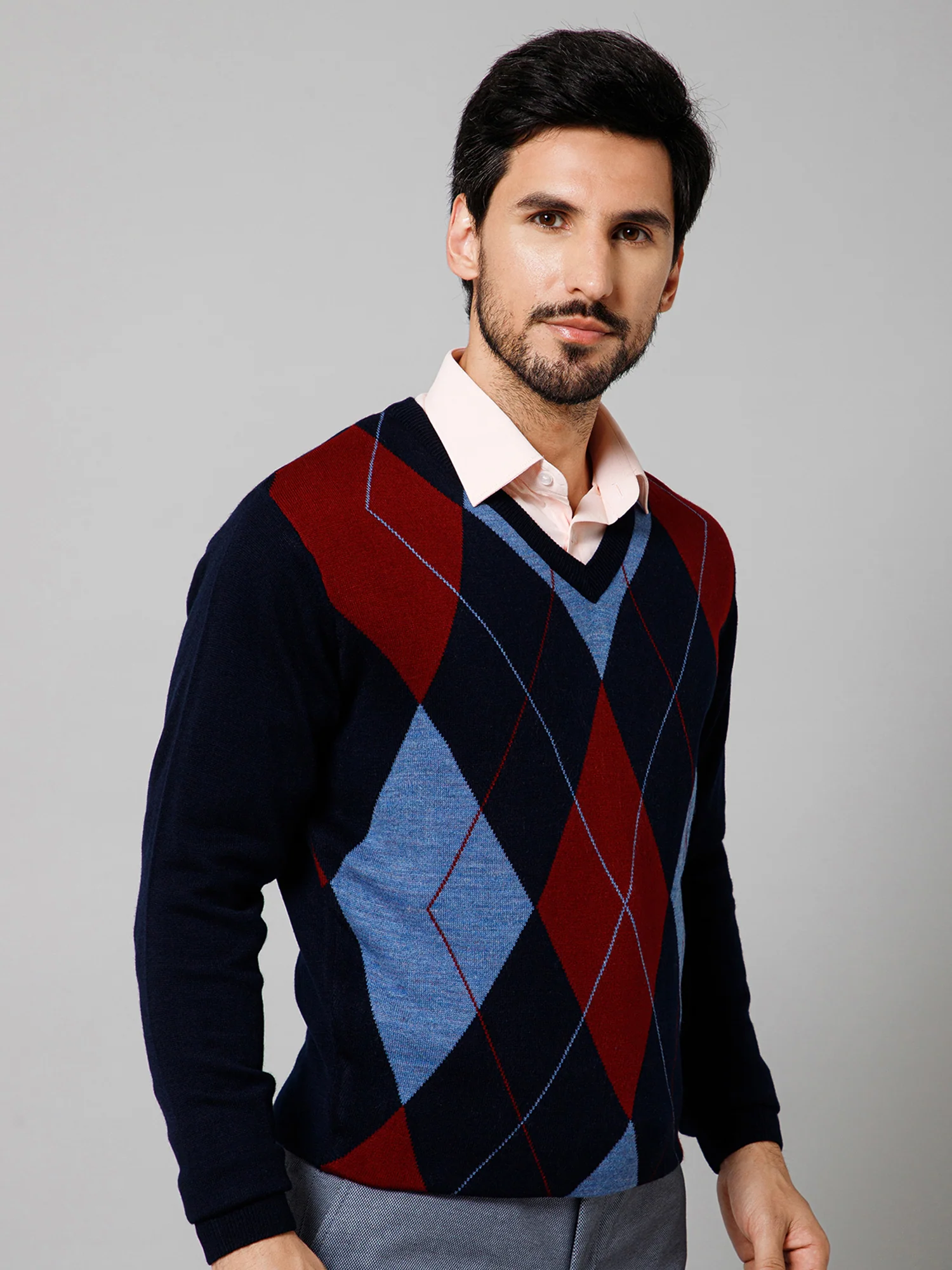 Sweater for Men l Winter Wear Acrylic Fabric Pull-On Closure V-Neck Regular Fit Color Block Pattern - Image 5