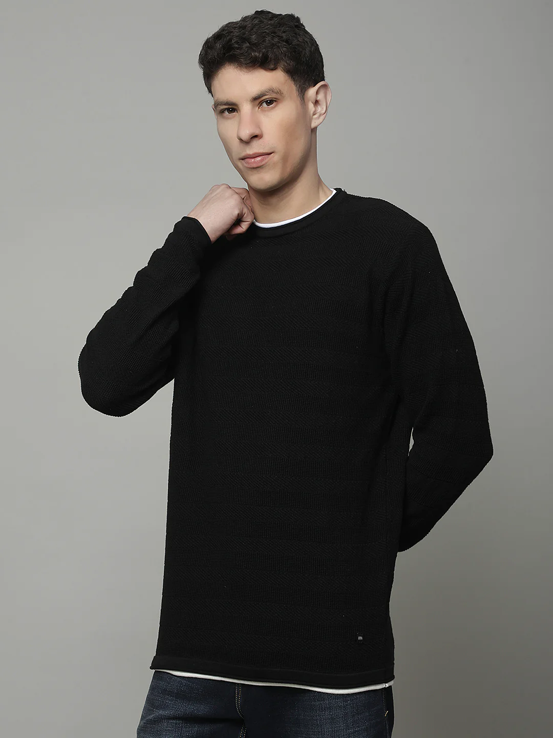 Sweater for Men | Winter Wear 100% COTTON Fabric Pull-On Closure Round Neck Regular Fit STRIPE Pattern - Image 5