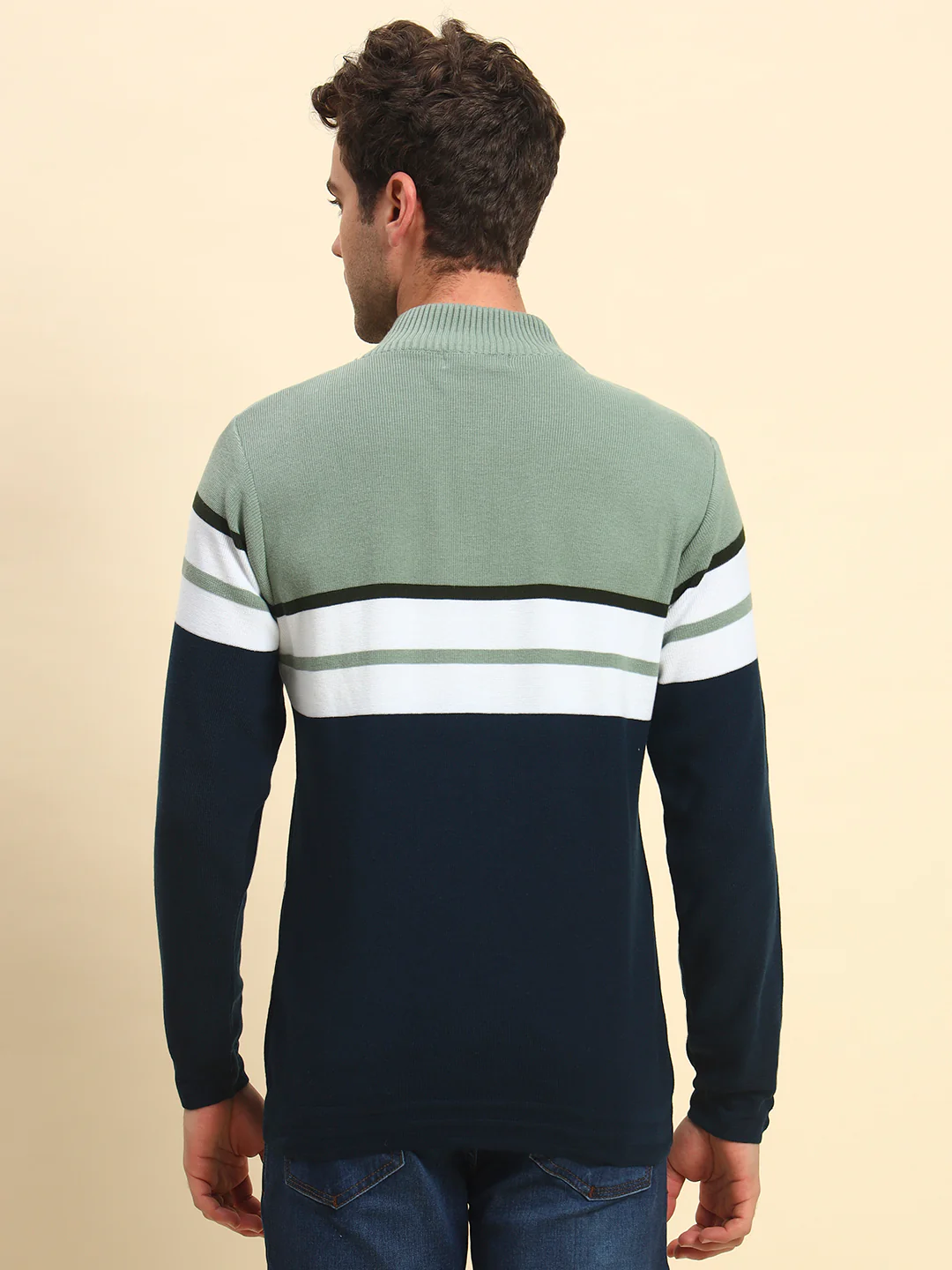 Sweater for Men | Winter Wear Acrylic Fabric Button Closure Mock Neck Regular Fit Striped Pattern - Image 8