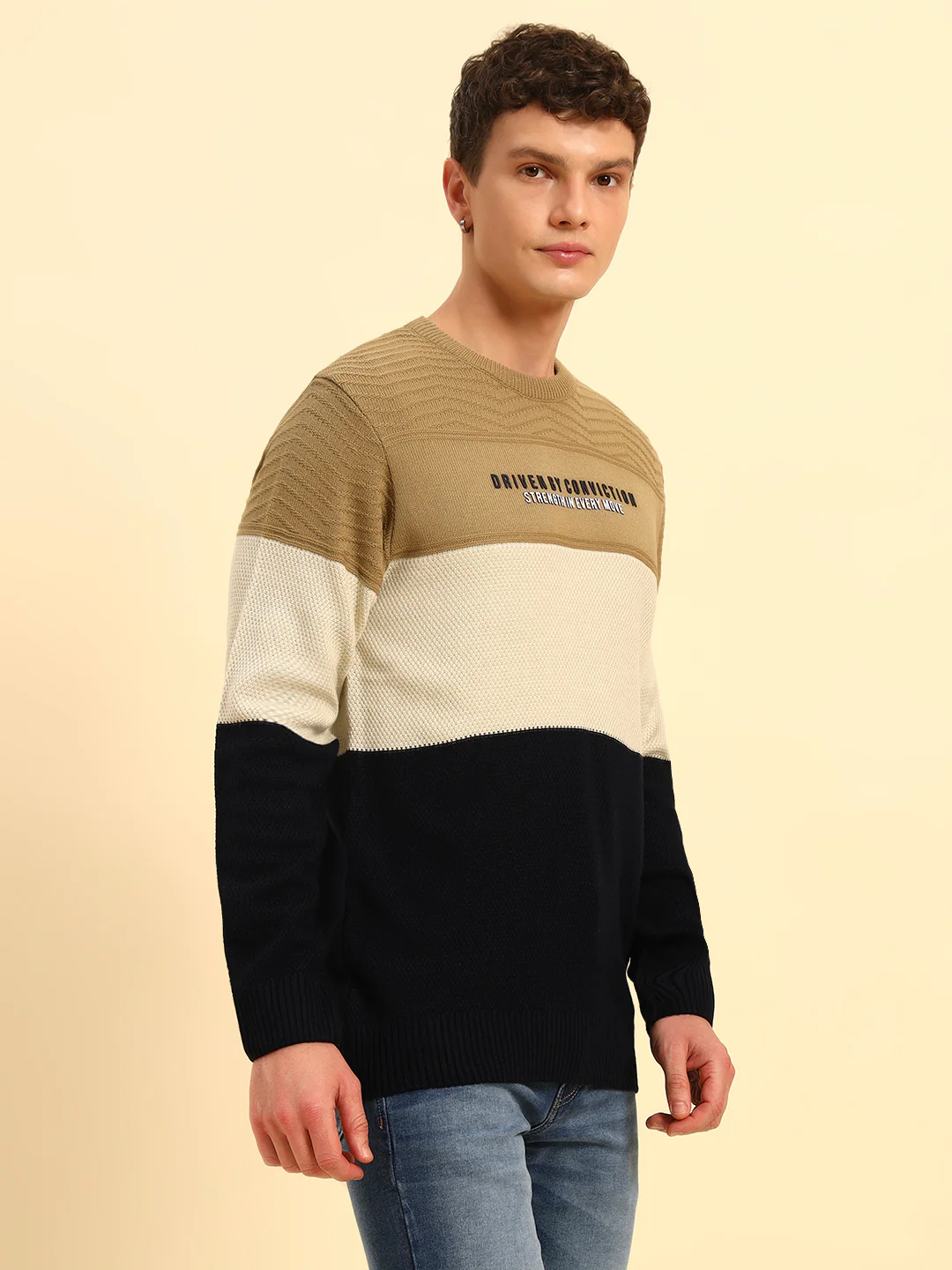Sweater for Men | Winter Wear Acrylic Fabric Pull-On Closure Round Neck Regular Fit Colour Block Pattern - Image 6
