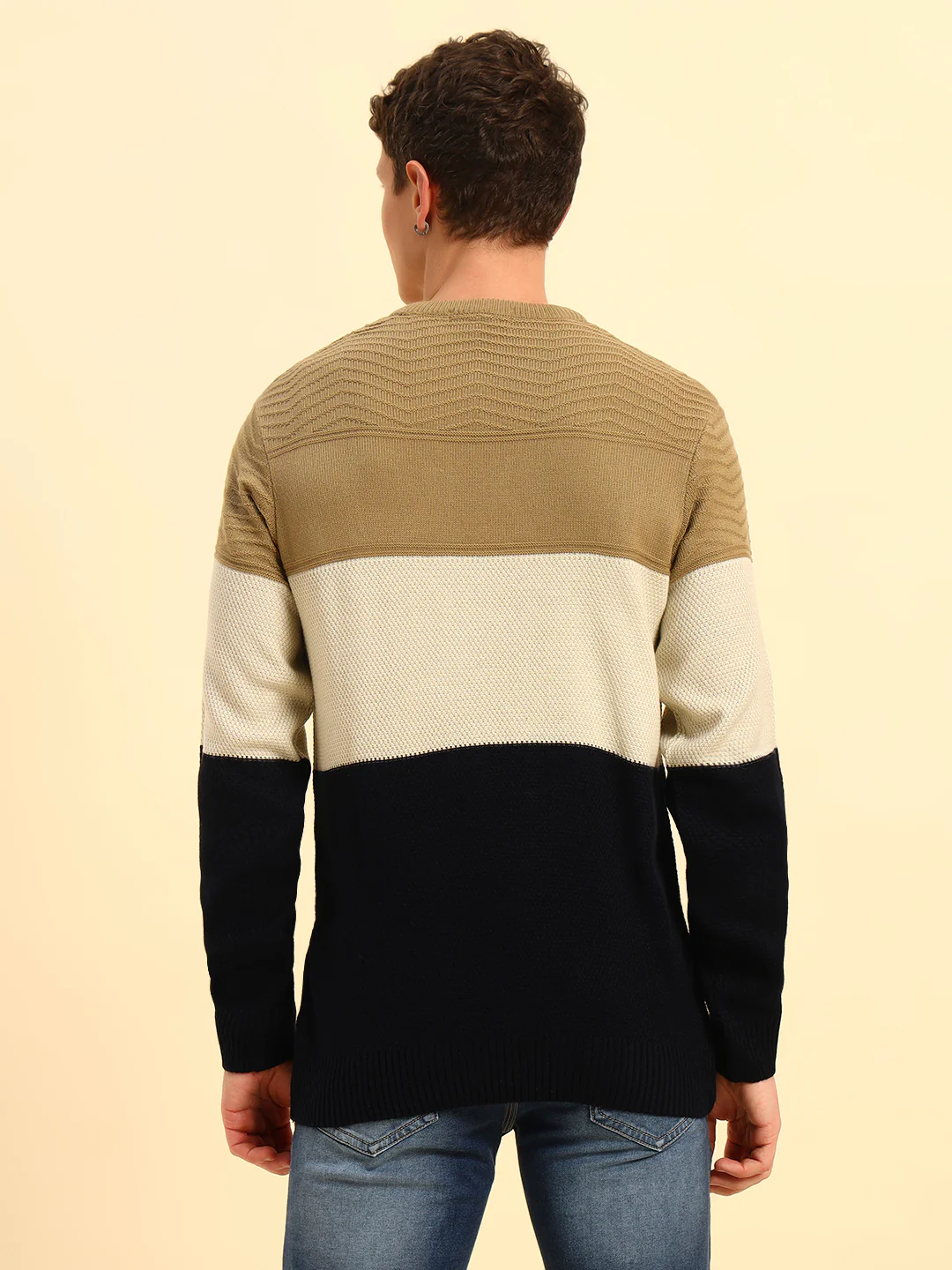 Sweater for Men | Winter Wear Acrylic Fabric Pull-On Closure Round Neck Regular Fit Colour Block Pattern - Image 7