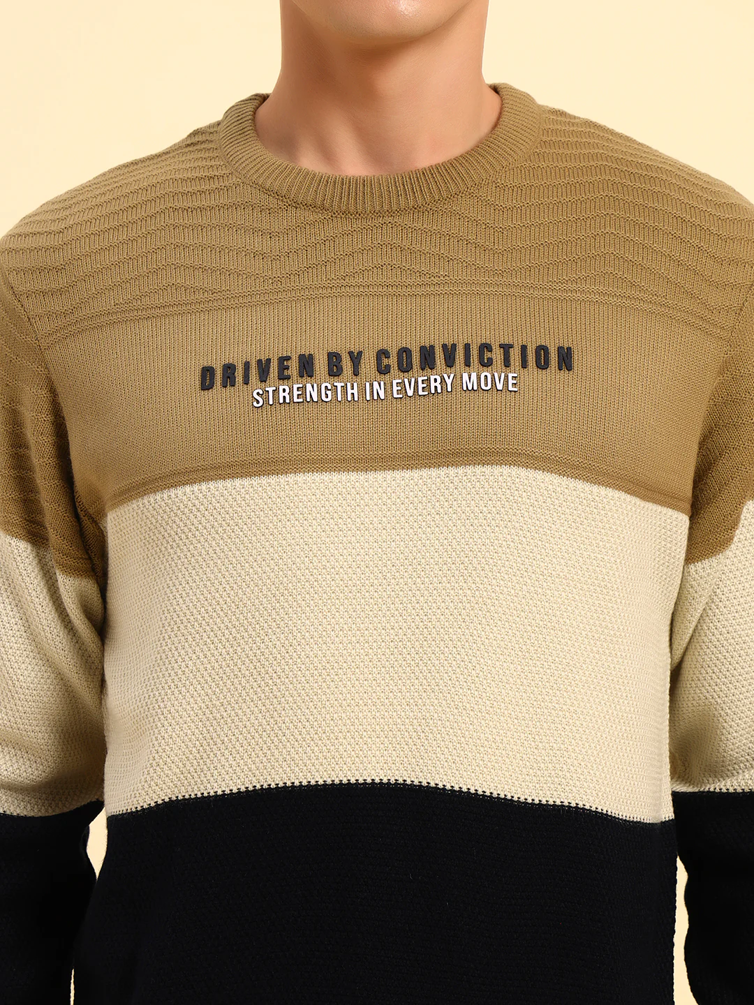 Sweater for Men | Winter Wear Acrylic Fabric Pull-On Closure Round Neck Regular Fit Colour Block Pattern - Image 8