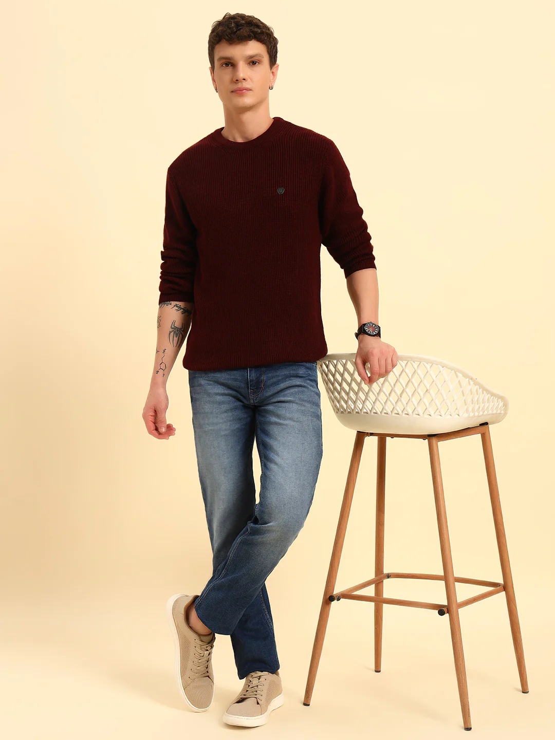 Sweater for Men | Winter Wear Acrylic Fabric Pull-On Closure Round Neck Regular Fit Self Design Pattern - Image 9