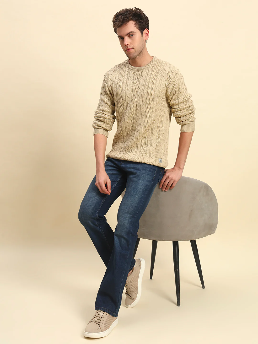 Sweater for Men | Winter Wear Acrylic Fabric Pull-On Closure Round Neck Regular Fit Self Design Pattern - Image 4