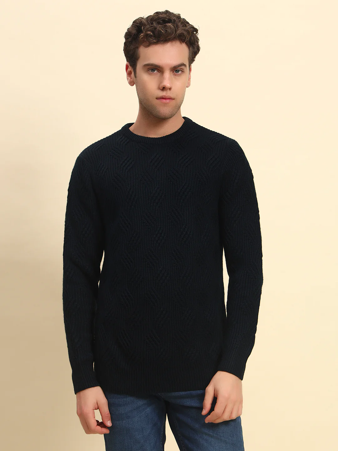 Sweater for Men | Winter Wear Acrylic Fabric Pull-On Closure Round Neck Regular Fit Self Design Pattern - Image 2