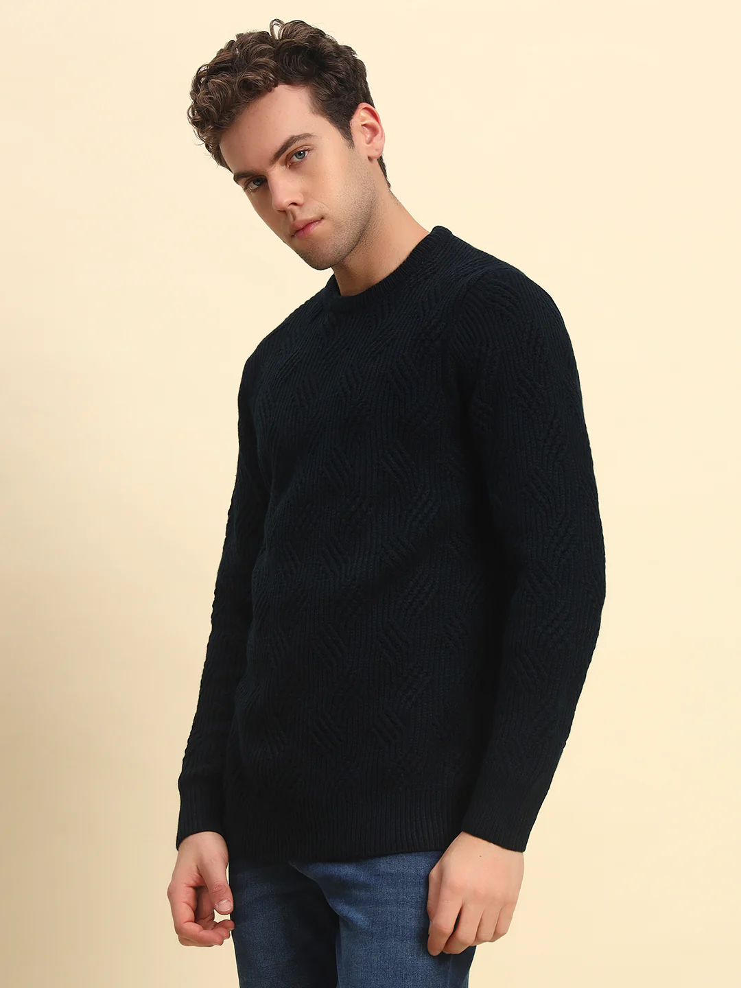 Sweater for Men | Winter Wear Acrylic Fabric Pull-On Closure Round Neck Regular Fit Self Design Pattern - Image 3