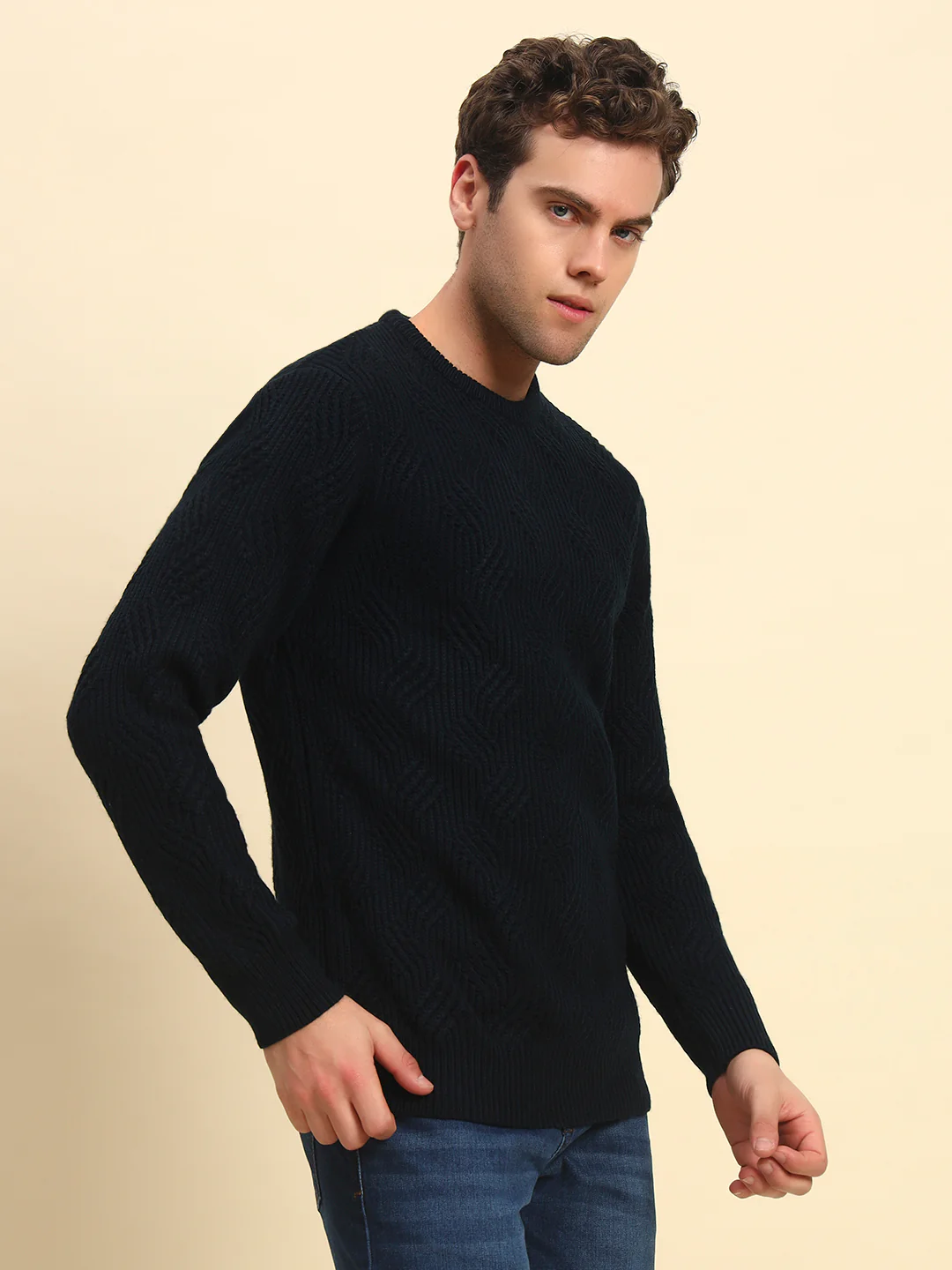 Sweater for Men | Winter Wear Acrylic Fabric Pull-On Closure Round Neck Regular Fit Self Design Pattern - Image 4