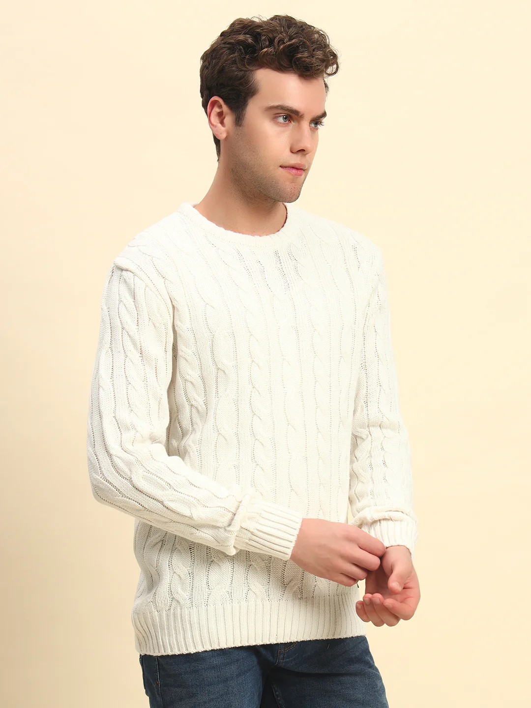 Sweater for Men | Winter Wear Acrylic Fabric Pull-On Closure Round Neck Regular Fit Self Design Pattern - Image 5