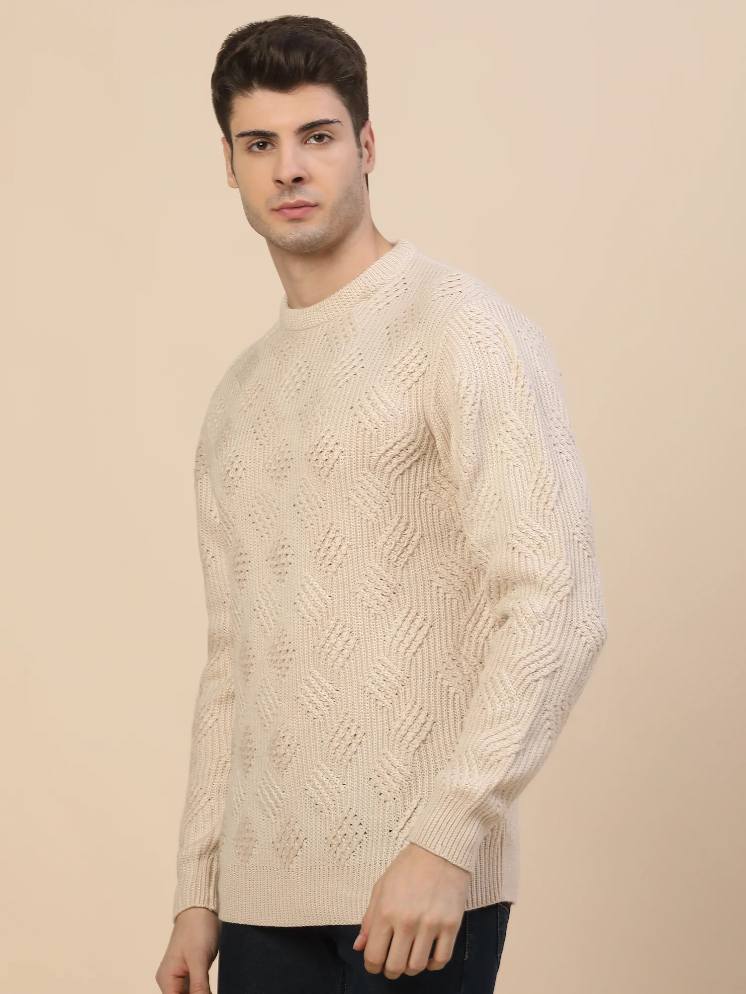 Sweater for Men | Winter Wear Acrylic Fabric Pull-On Closure Round Neck Regular Fit Self Design Pattern - Image 3