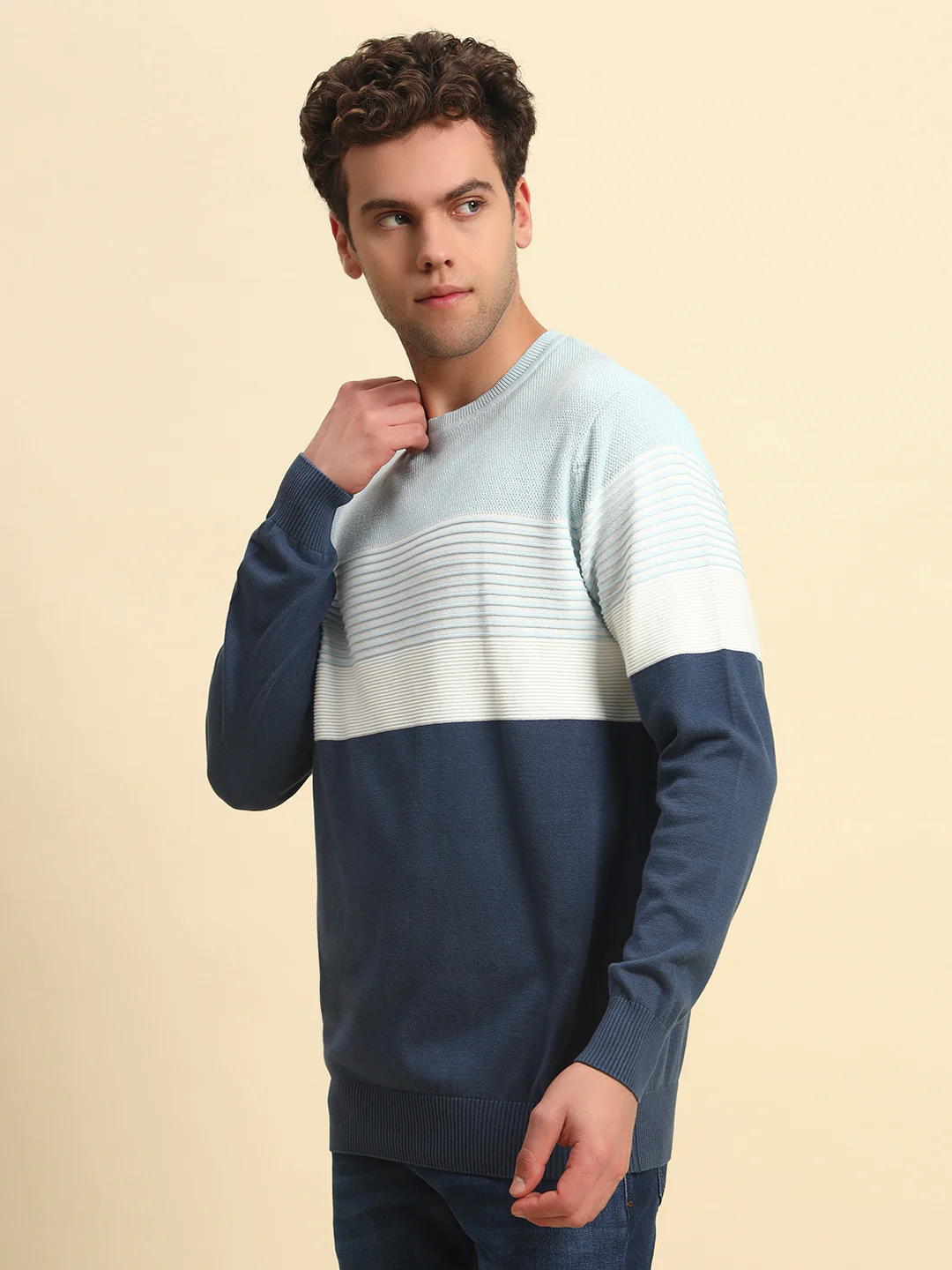 Sweater for Men | Winter Wear Acrylic Fabric Pull-On Closure Round Neck Regular Fit Striped Pattern - Image 5
