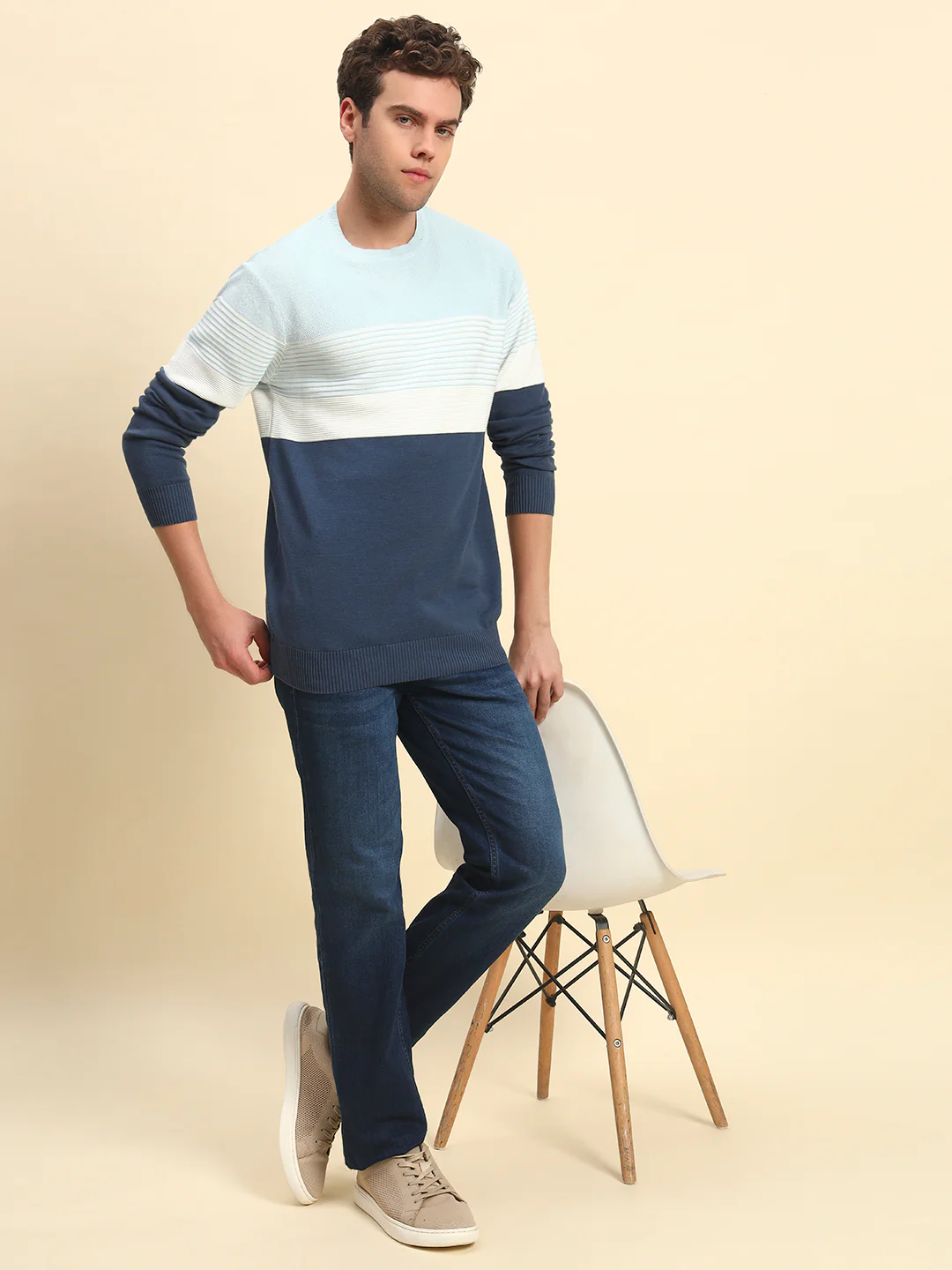 Sweater for Men | Winter Wear Acrylic Fabric Pull-On Closure Round Neck Regular Fit Striped Pattern - Image 7
